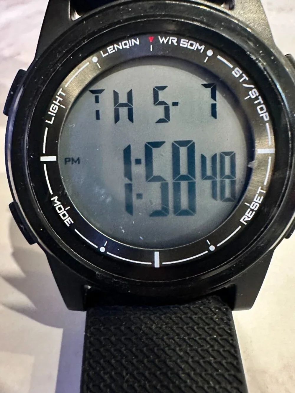 3/$30 Lenqin Digital Watch Men Black 43MM Round Dial Day Date New Battery 10